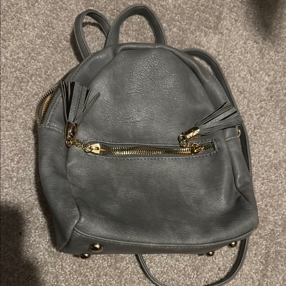 Gray Leather Backpack